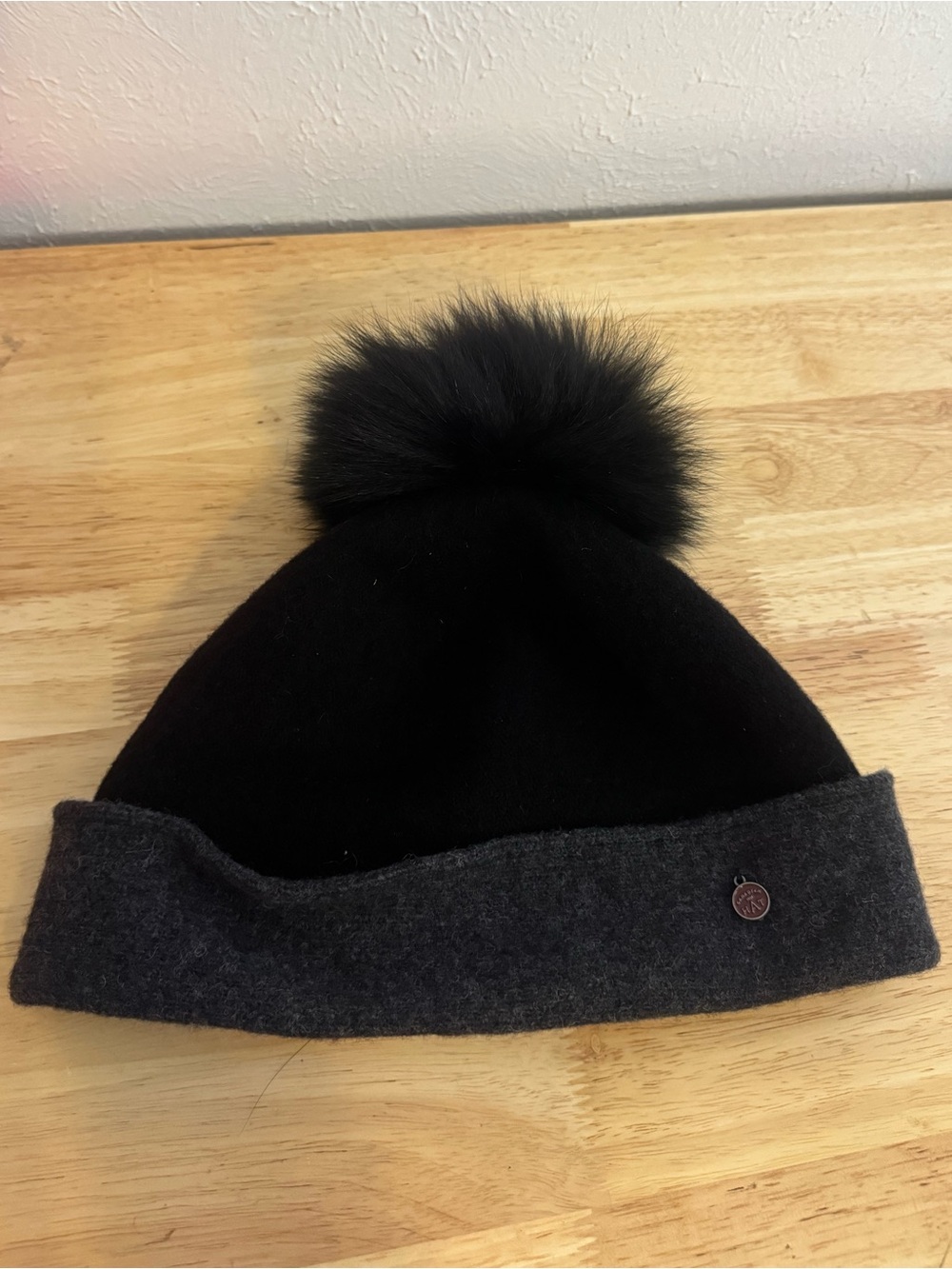 Canadian HAT Black Wool Beanie Pom